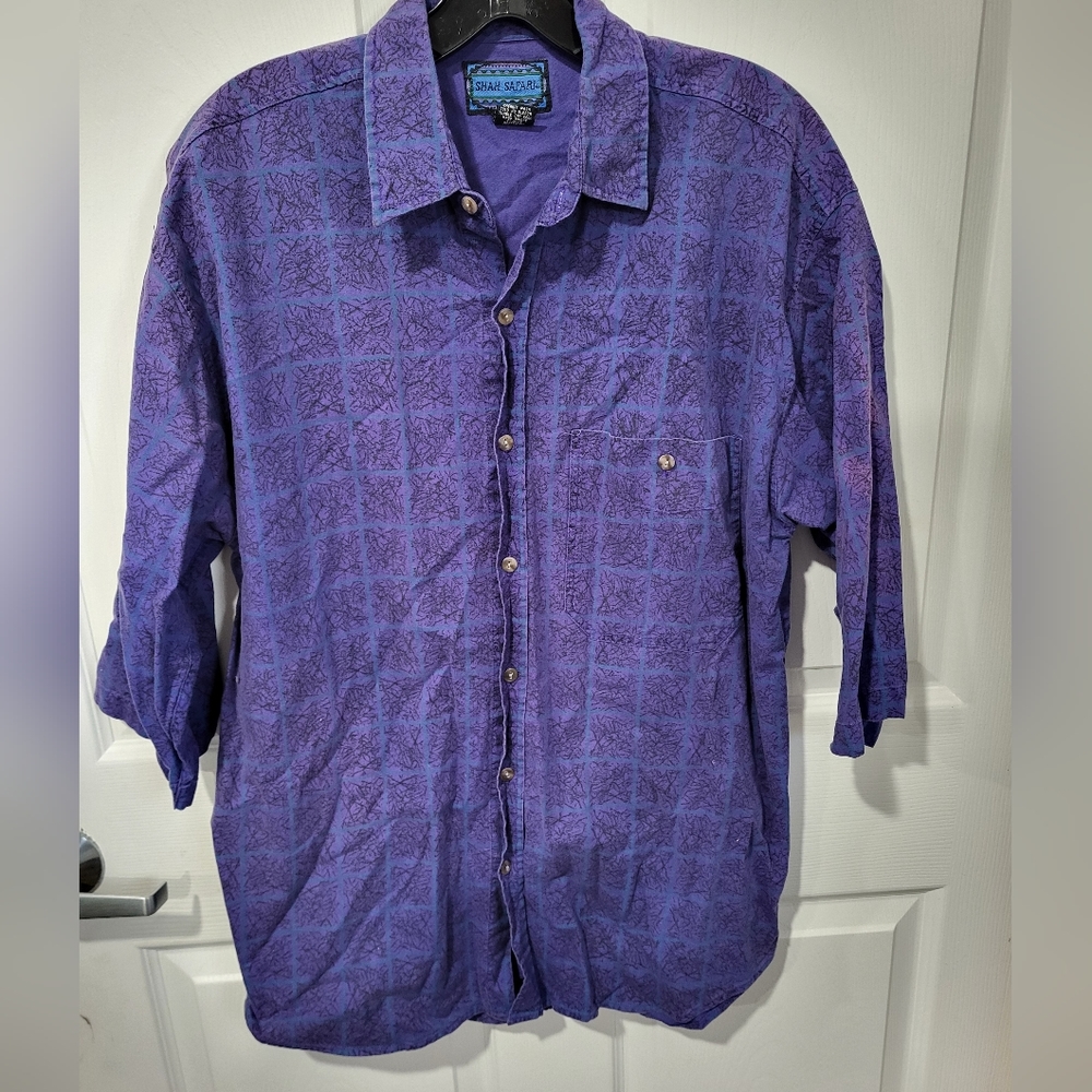 Vintage Shah Safari Purple Womens Printed Medium Shirt